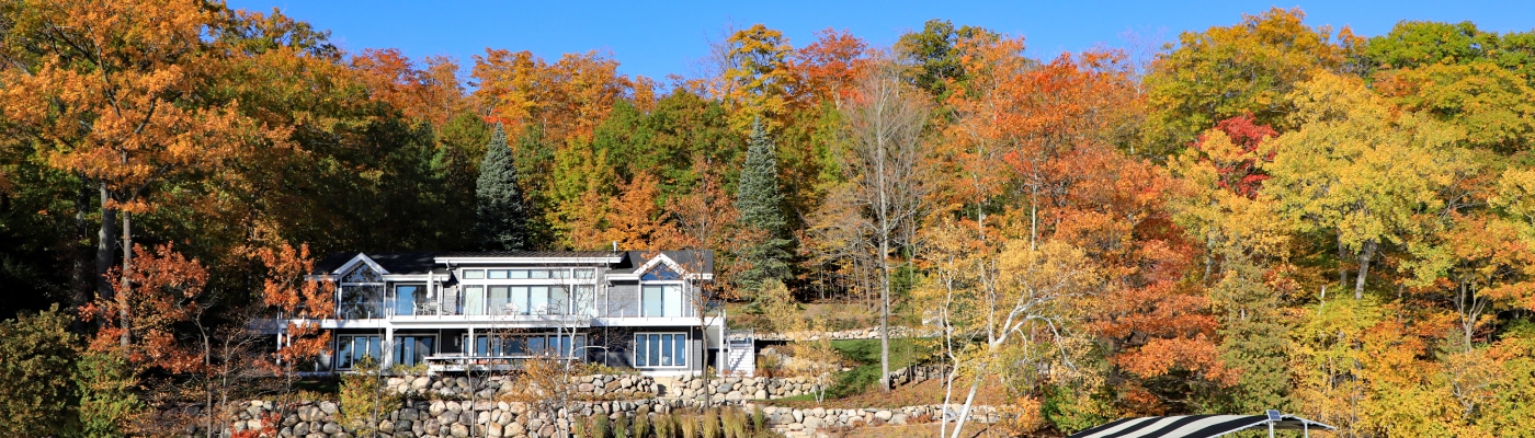 House in the woods during autumn