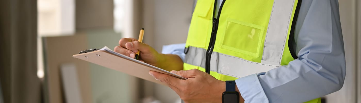 Green Earth Remediation technician performing radon testing in commercial building