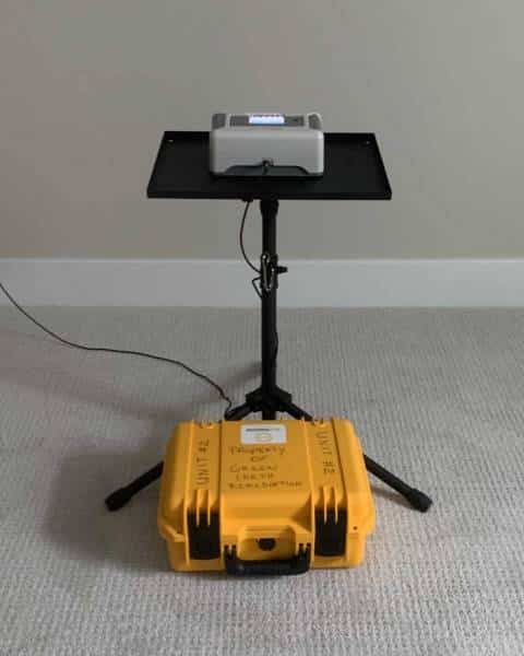 Radon test on table in commercial building